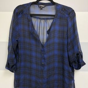 Express Sheer Plaid Blouse